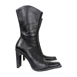 Vintage Steve Madden Heeled Calf Boots Pointed Square Toe Size 6 Black